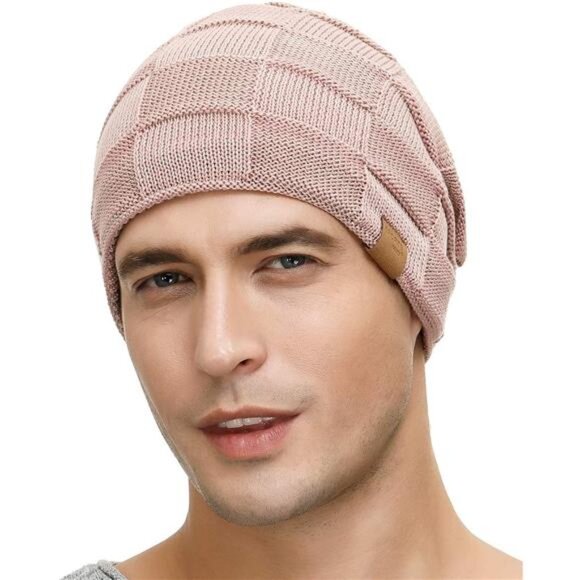 Slouchy Beanie Hats for Men Pink - Picture 2 of 6